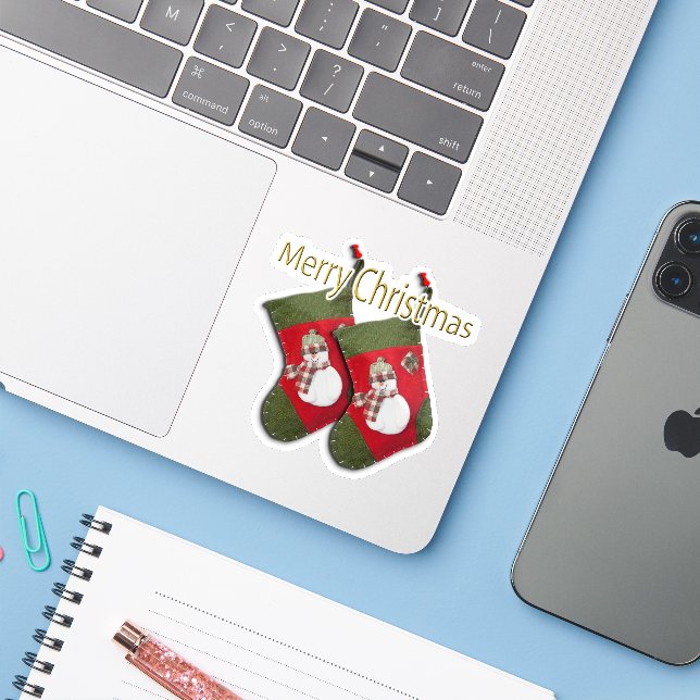 Sticker Snowman mignon sur le stock de Noël sur mesure-cou (Ordinateur portable avec iPhone)