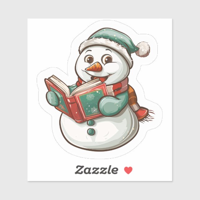 Sticker Snowman Reading a Christmas Storybook (Feuille)