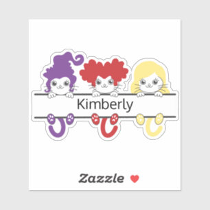 Sticker Sœurs de sorcière Kawaii mignon Chats Nom Monogram