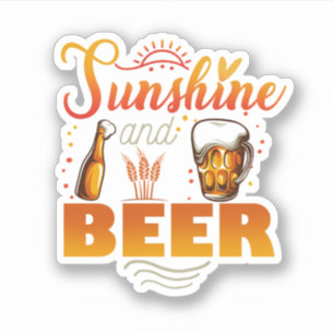 Sticker Soleil Et Bière Plage Amusante Vacances Été Plage