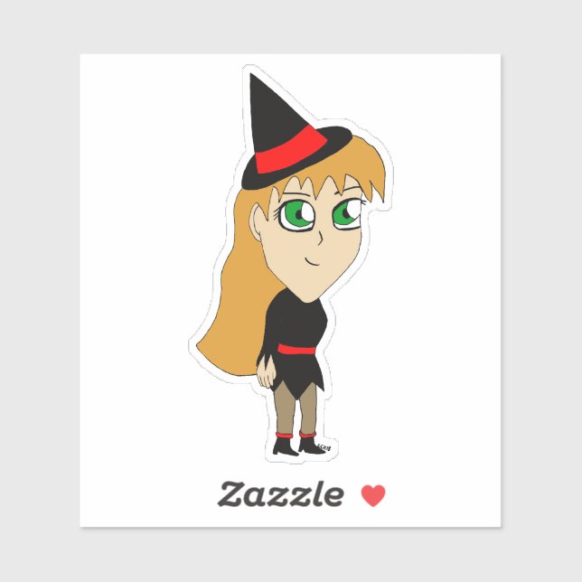 Sticker sorcière chibi (Feuille)