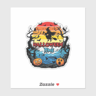 Sticker Sorcière de la période d'Halloween Citrouilles Cha