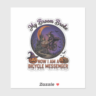 Sticker Sorcière de messager de vélo cassé balai Halloween