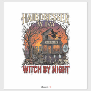 Sticker Sorcière de Nuit de Coiffeur Halloween Salon Crâne