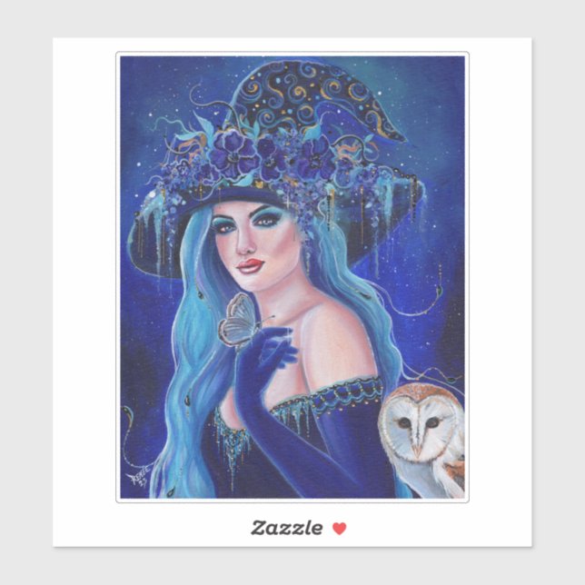 Sticker Sorcière d'Halloween aux papillons de Renée Lavoie (Feuille)