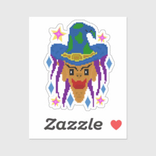 Sticker Sorcière d'Halloween avec chambre - Pixel Art