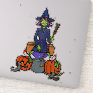 Sticker sorcière remuant un chaudron   Monstre d'Halloween