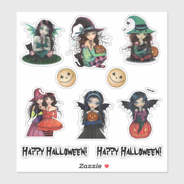 Sticker Sorcières d'Halloween et Vampires art mignon (Feuille)