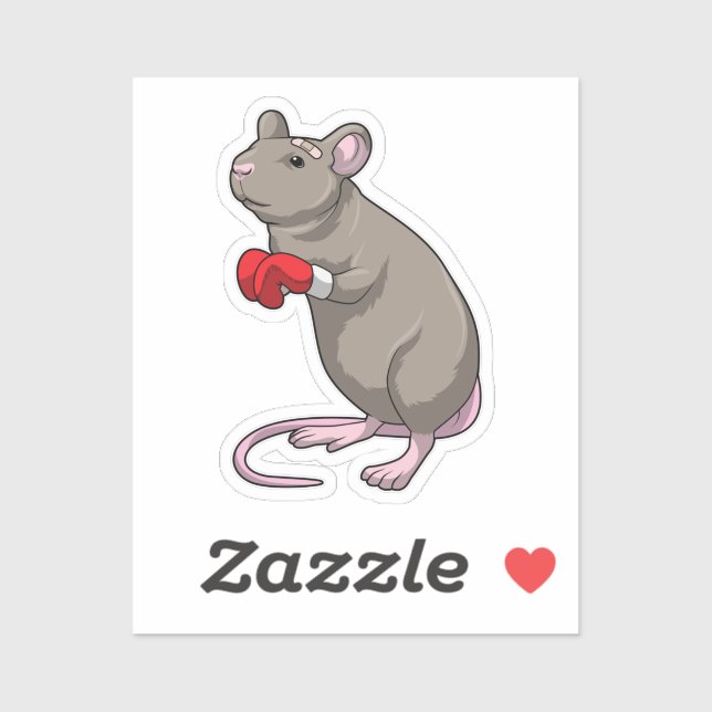 Sticker Souris à Boxing avec gants de Boxing (Feuille)