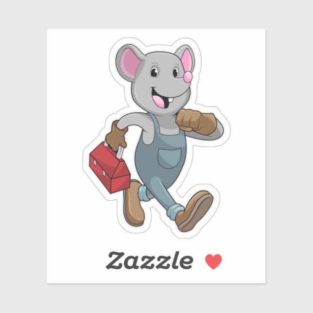 Sticker Souris comme homme de main avec Boîte à outils (Feuille)