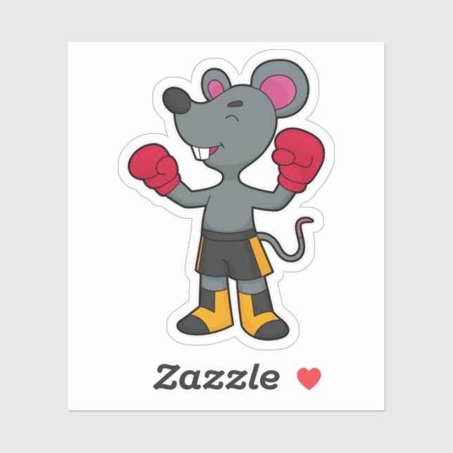 Sticker Souris en boîte avec gants de boxe (Feuille)