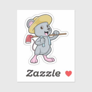 Sticker Souris en fermier avec hache et chapeau