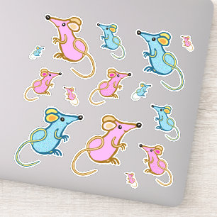 Sticker souris rose et bleue