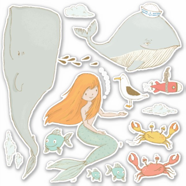 Sticker Sous l'ensemble d'autocollants de sirène de mer (Devant)