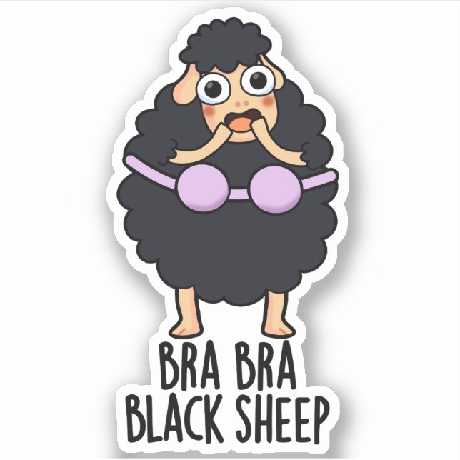 Sticker Soutien-gorge Noir Mouton Drôle Animal Pun (Devant)