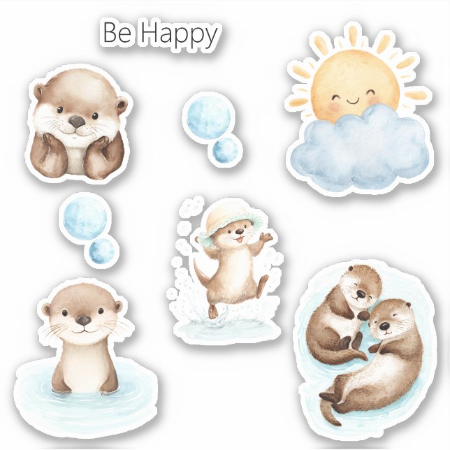 Sticker Soyez Heureux Rivière Bleue Loutre Mignonne   (Devant)