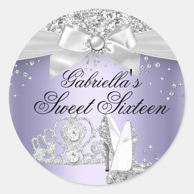 Sticker Sparkle Tiara & Heels Purple Sweet 16 (Devant)