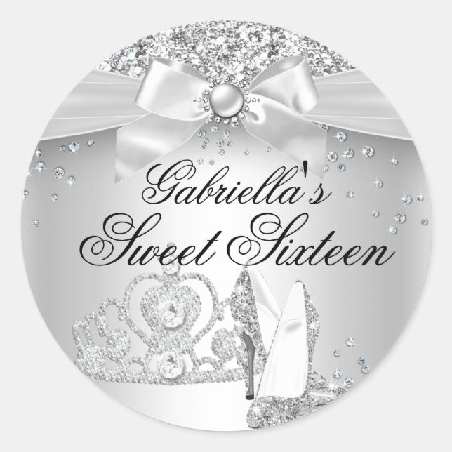 Sticker Sparkle Tiara & Heels Silver Sweet 16 (Devant)
