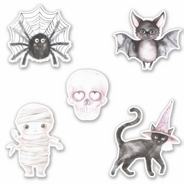 Sticker Spider Skull Bat Cat Mummy Halloween (Devant)