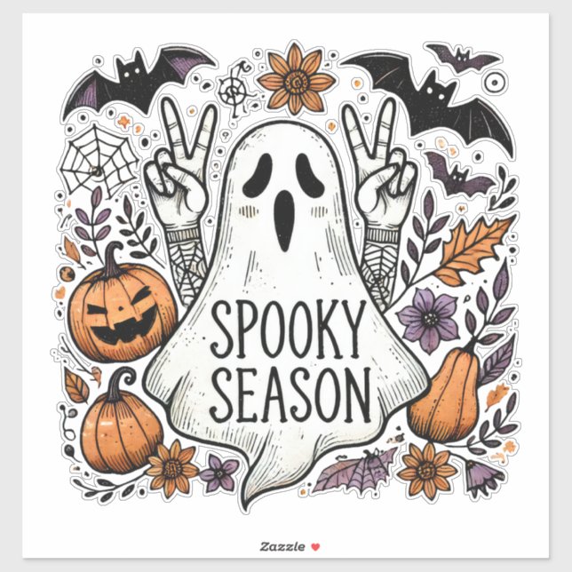 Sticker Spooky Season – Peace-Loving Ghost & Autumn Icons  (Feuille)