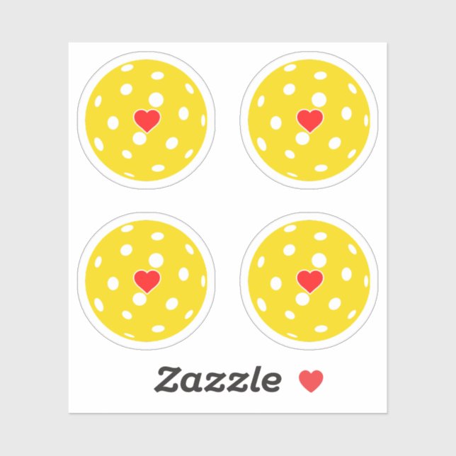 Sticker Sport i love Pickleball jaune boule de coeur (Feuille)