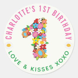 Sticker Spring Flowers One Girl 1st Birthday Party