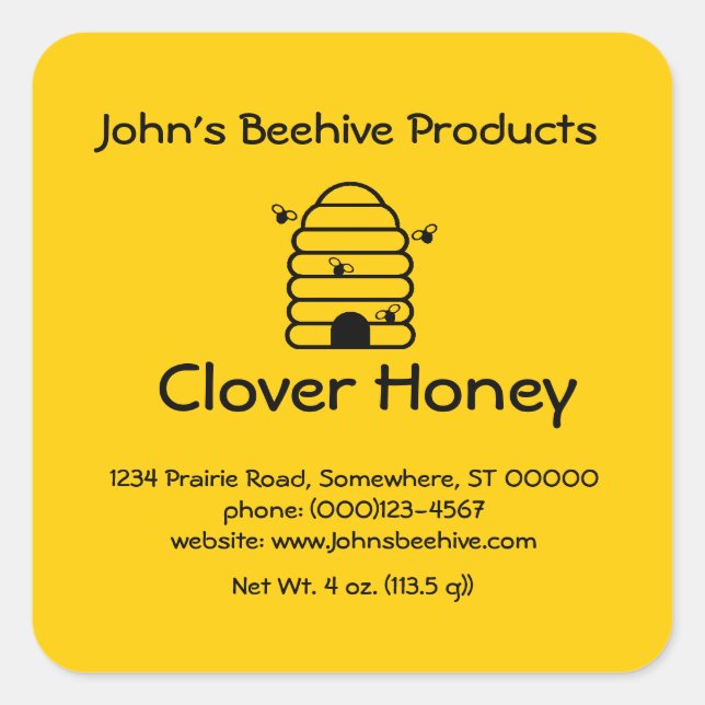 Sticker (sq) - Skep avec abeilles (Devant)