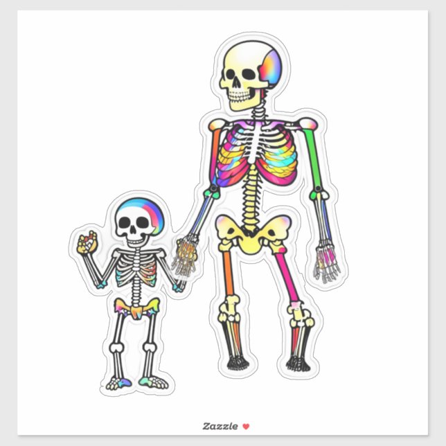 Sticker Squelette arc-en-ciel Famille isolée Halloween (Feuille)