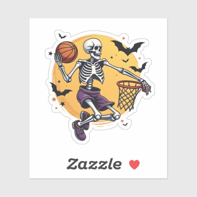 Sticker Squelette éffrayant Dunking Basketball Graveyard H (Feuille)