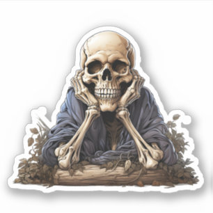 Sticker Squelette Ennuyé Assis En Cool Forêt Squelette
