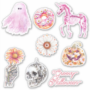 Sticker Squelette licorne fantôme main groovy Halloween