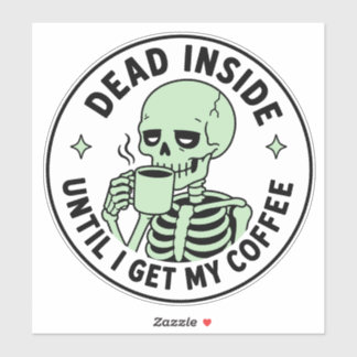 Sticker Squelette Vert Menthe Buvant du Café