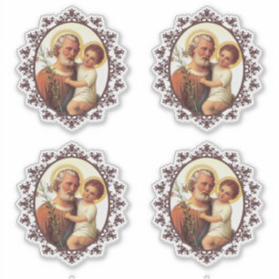 Sticker St Joseph catholique avec l'enfant Jésus religieu