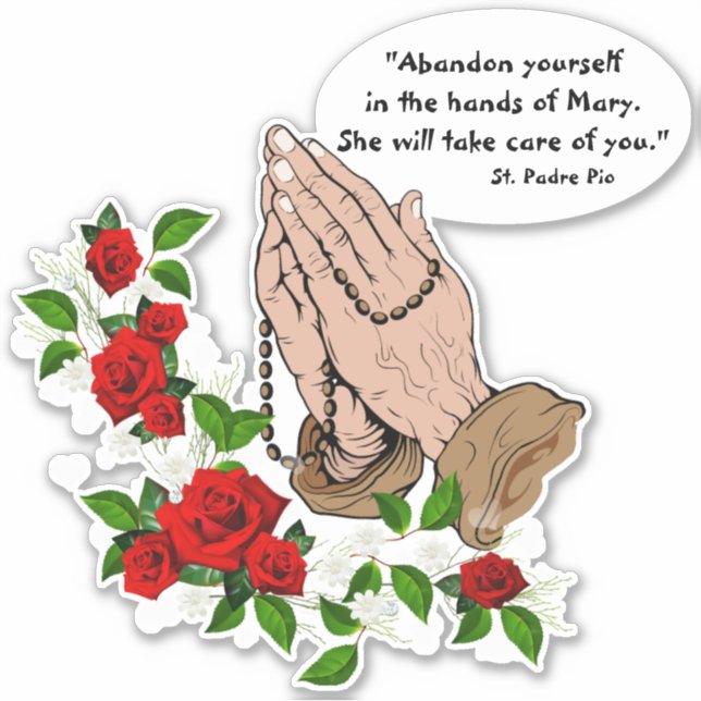 Sticker St Padre Pio, Catholique, prier Mains Rosaire (Devant)