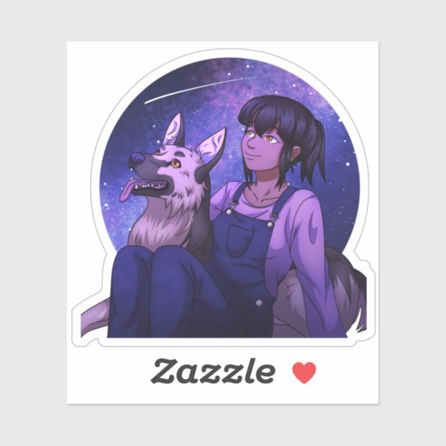 Sticker Stargazing avec un chien (Feuille)