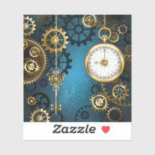 Sticker Steampunk Arrière - plan turquoise avec Gears