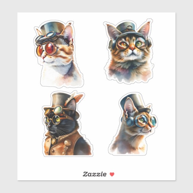 Sticker Steampunk Cats (Feuille)