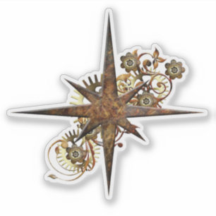 Sticker Steampunk Compass Star Transparent