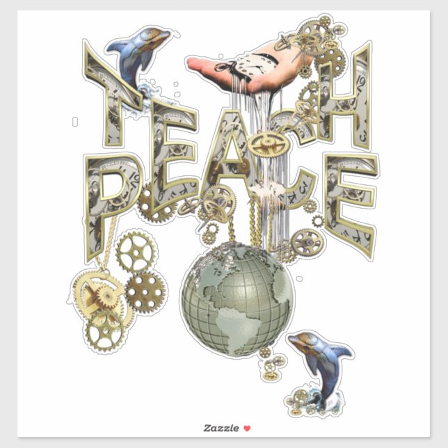 Sticker Steampunk Graphic Apprendre la paix - Dauphins (Feuille)