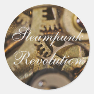 Sticker: Steampunk Revolution. Uhrwerk-Mechanismus Runder Aufkleber