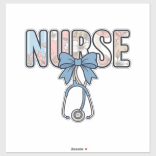 Sticker Stéthoscope Nurse Bow Floral Vintage