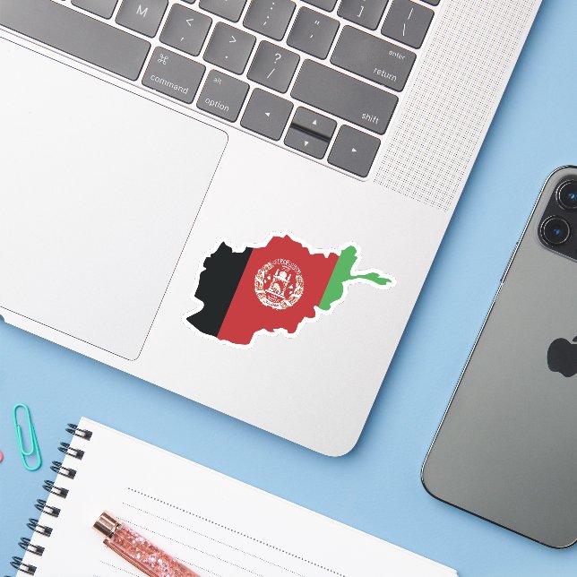 Sticker Stick Afghanistan Flag In Country Map (Ordinateur portable avec iPhone)