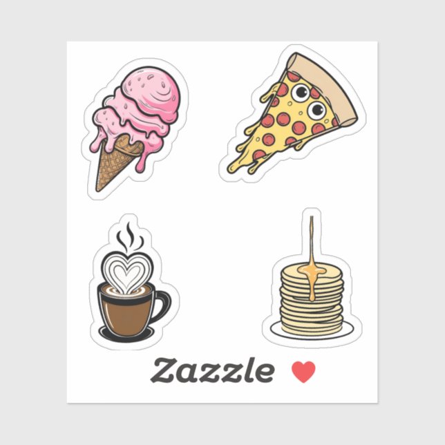 Sticker Sticker, Pizza, Glace, Café (Feuille)