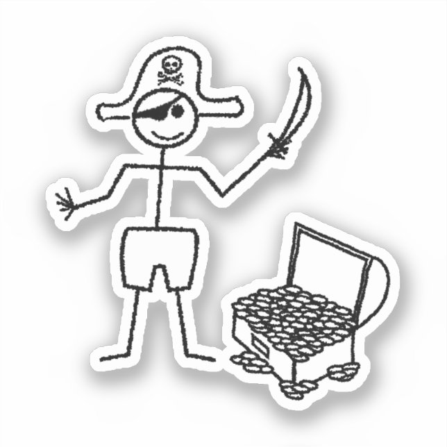 Sticker Stickman Pirate Avec Poitrine Au Trésor (Recto)