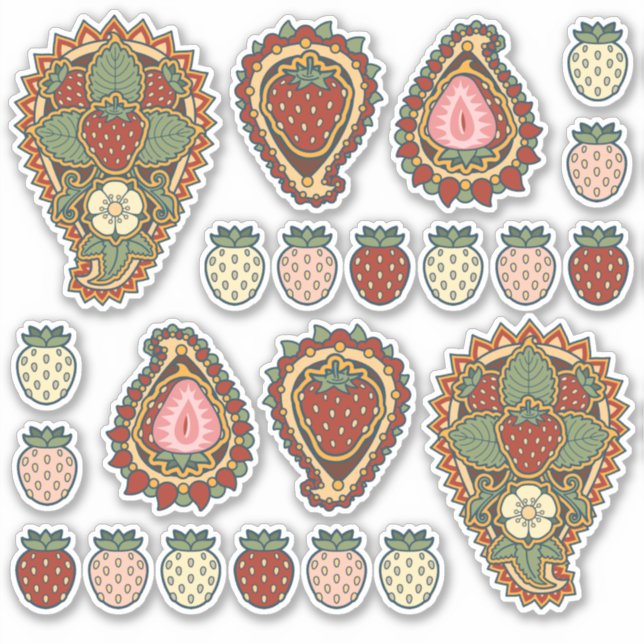 Sticker Sticleur de jeu d'icônes de fraises Paisley (Devant)