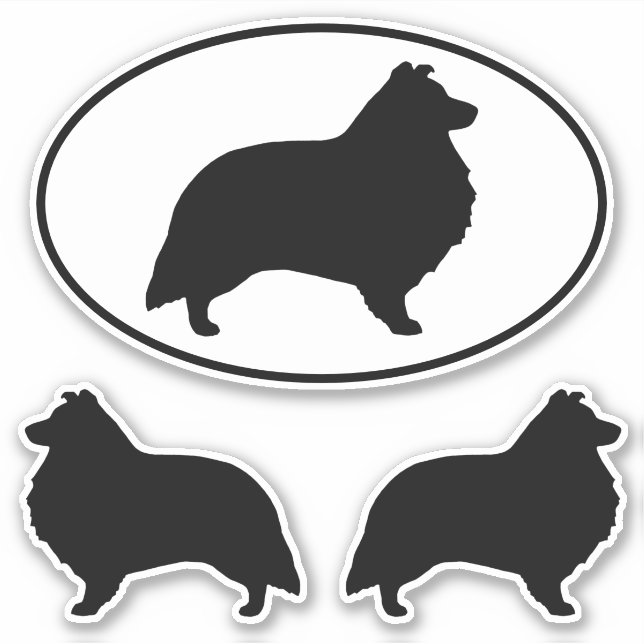 Sticker Sticleur en vinyle Shetland Sheepdog Silhouettes (Devant)