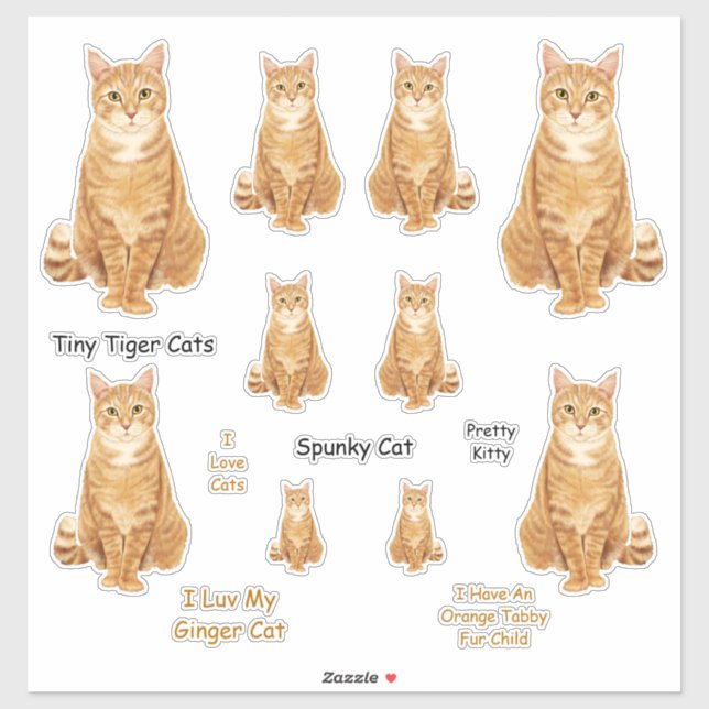 Sticker Sticleur Lg Tabby Chat Orange (Feuille)