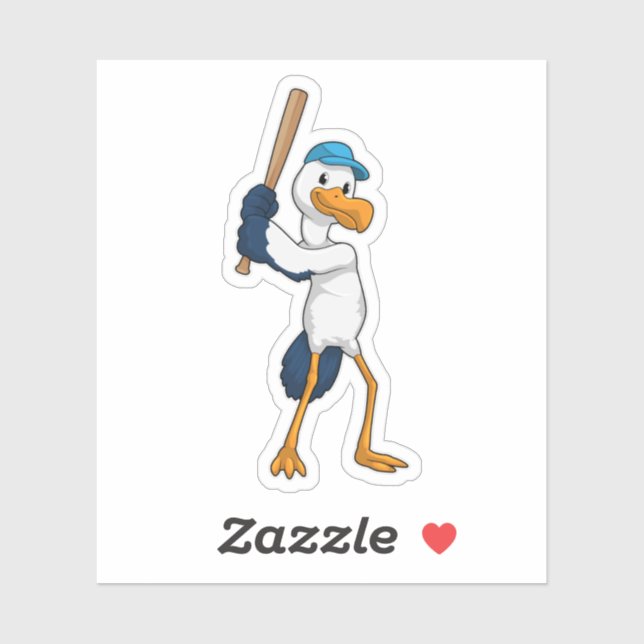 Sticker Stork au baseball avec batte de baseball (Feuille)