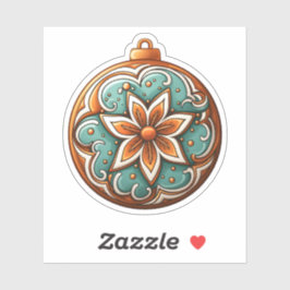 Sticker Style Cartographique Cookie De Noël Rond Avec Fleu