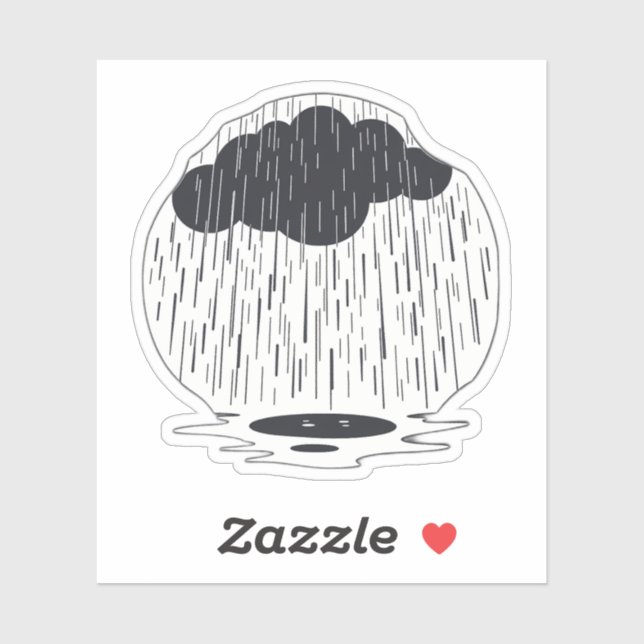 Sticker Stylized Rain Cloud with Falling Rain and Puddle (Feuille)
